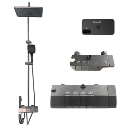 Modern Grey Piano Key Bathroom Shower System 4 - With Rain Shower And Massage Spray Modes Function