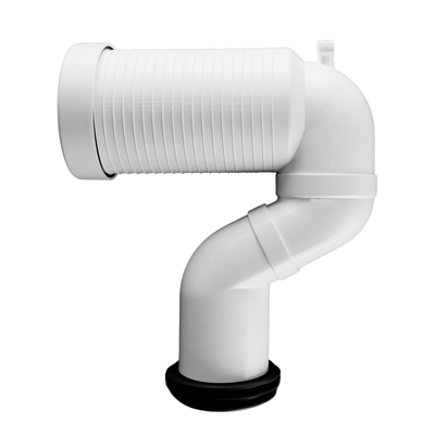 Συνδετήρας σωλήνων λευκού PVC ρυθμιζόμενου μήκους, που χρησιμοποιείται για τη σύνδεση πάνελ WC με πλαστικό σωλήνα αποχέτευσης